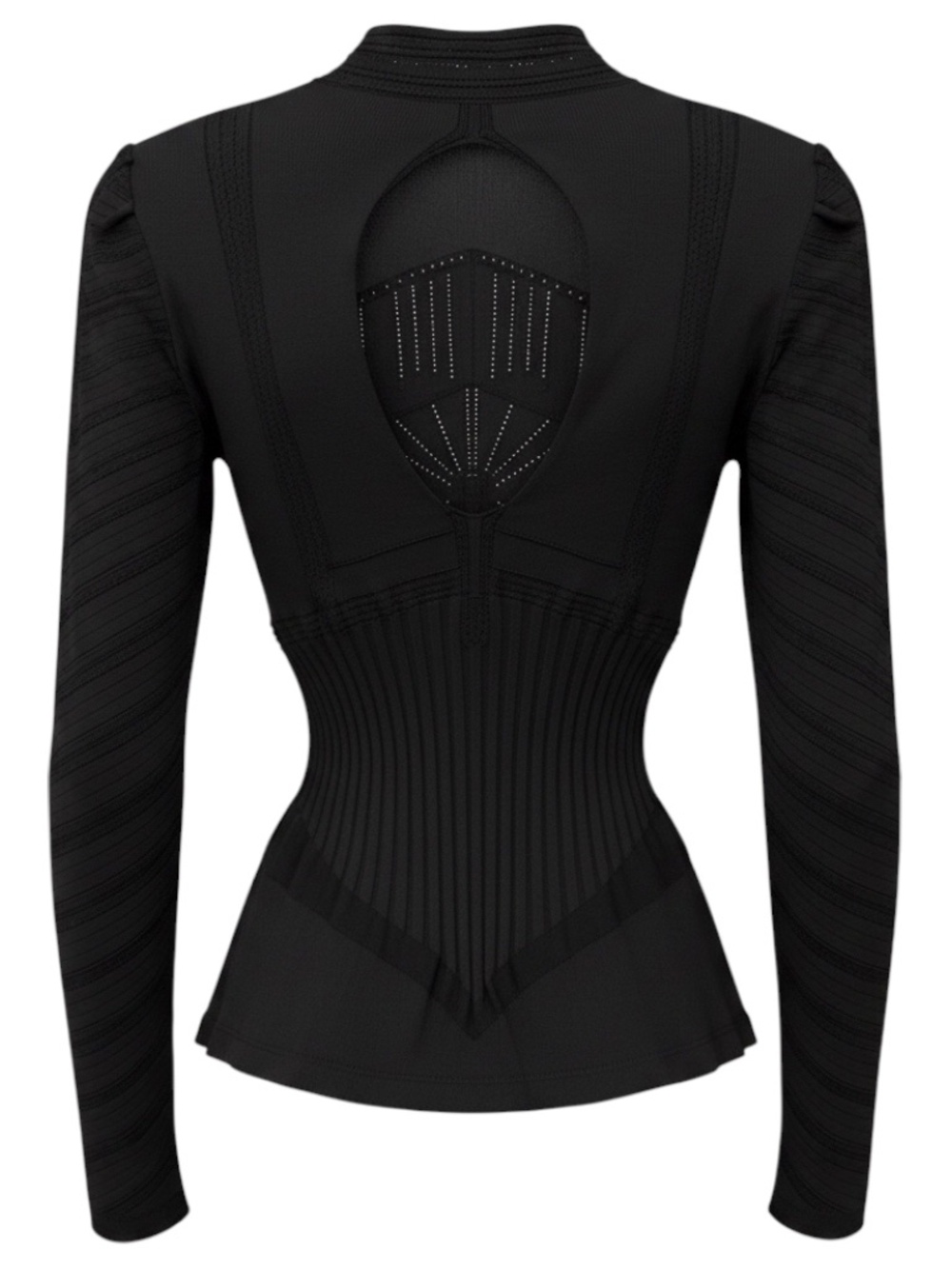 ALEXANDER MCQUEEN BLACK SILK AND NYLON STRETCH LONG SLEEVED TOP - Picture 3 of 7